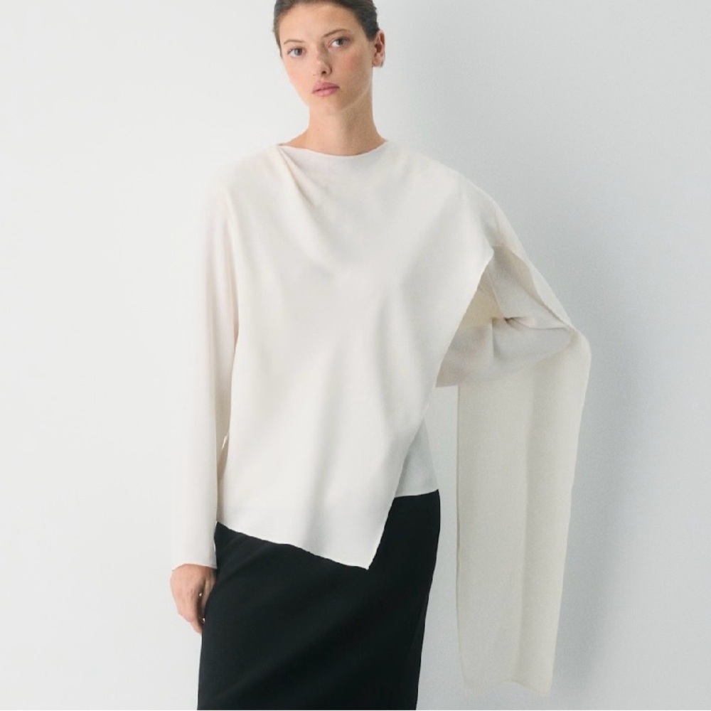 Aritzia Cream Asymmetrical Loretto Blouse